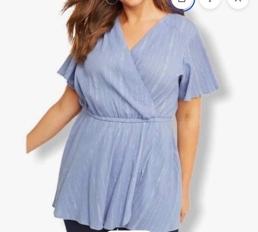 NWT Women's Plus 14 Lane Bryant Blue and Silver Flutter Sleeve Top